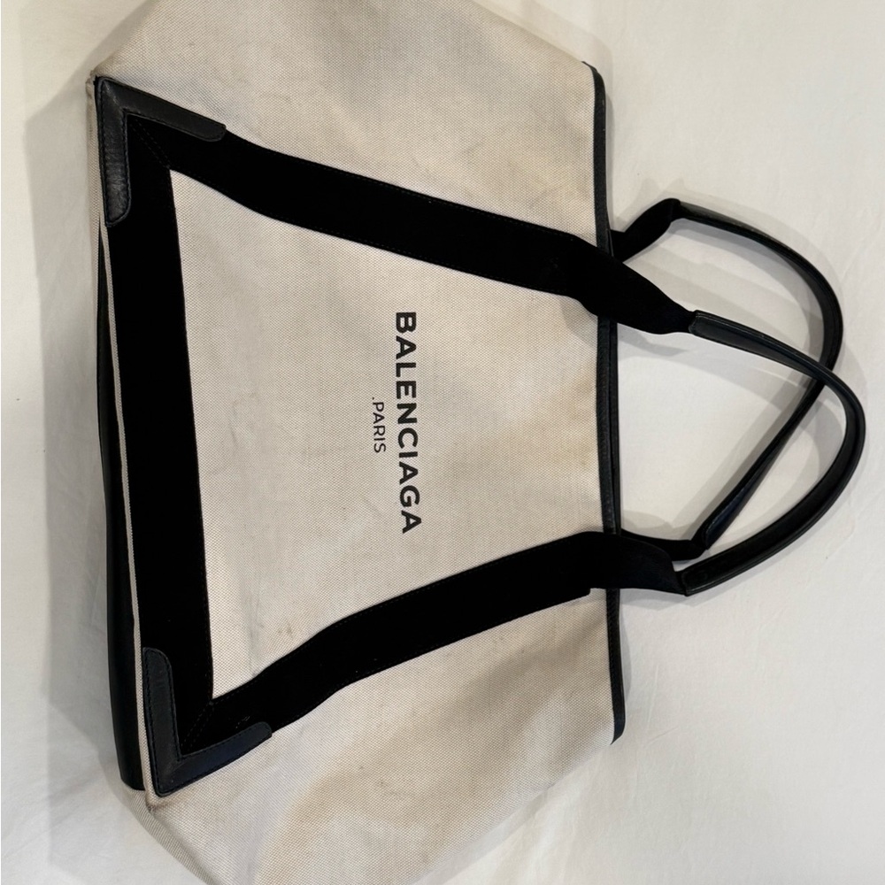 Balenciaga White and Black Canvas Tote